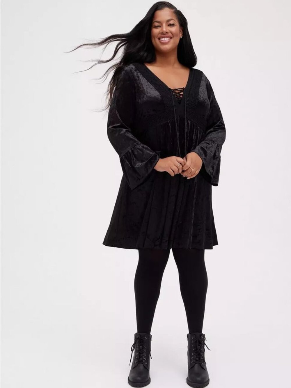 Torrid Lace‑Up Skater Dress — Velvet Deep Black — Size 0